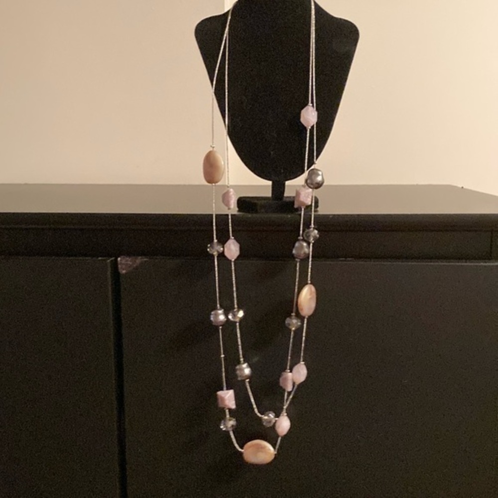 Chico's Pink and Silver Beaded Necklace